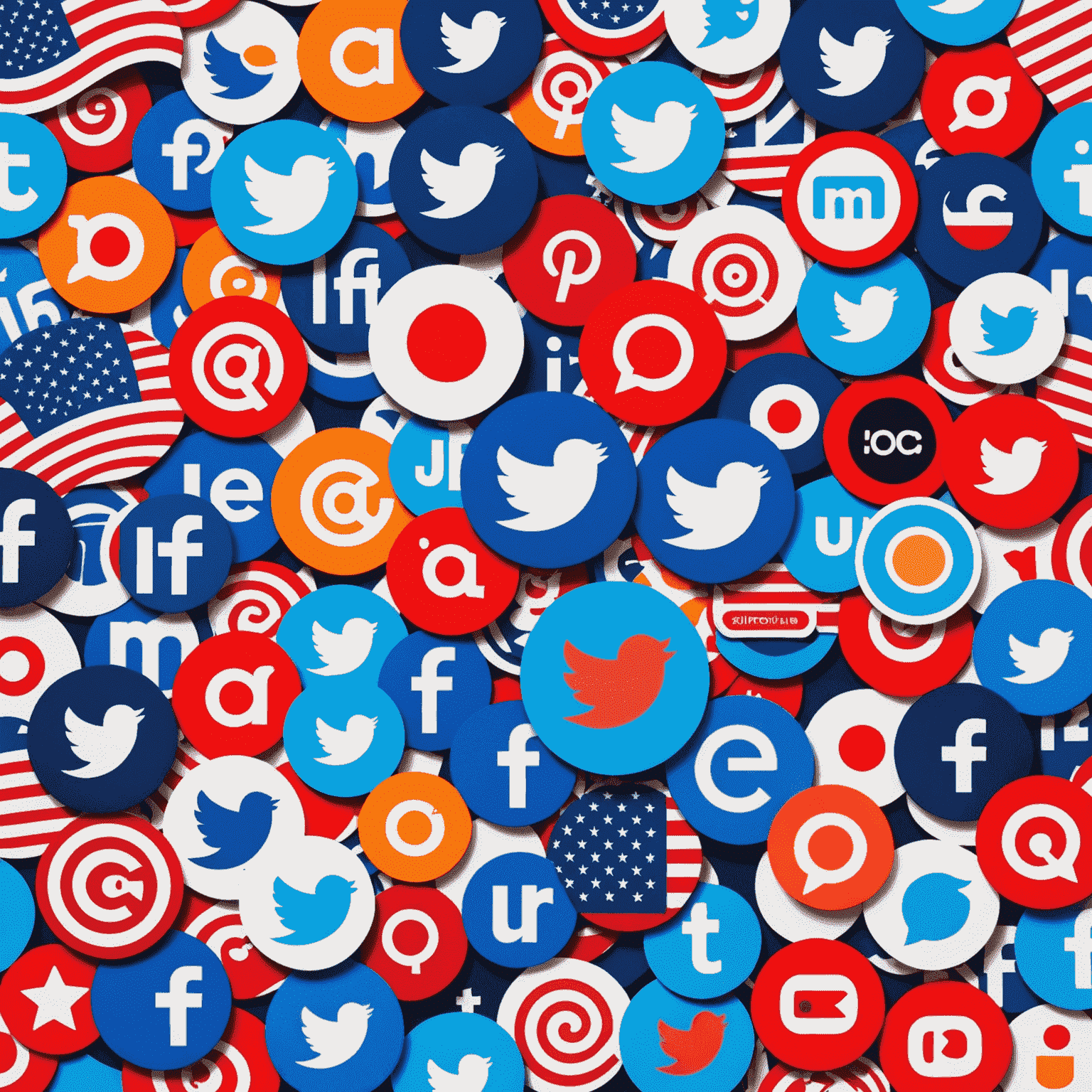 A collage of popular social media platforms logos with American flag in the background, representing social media etiquette in the US