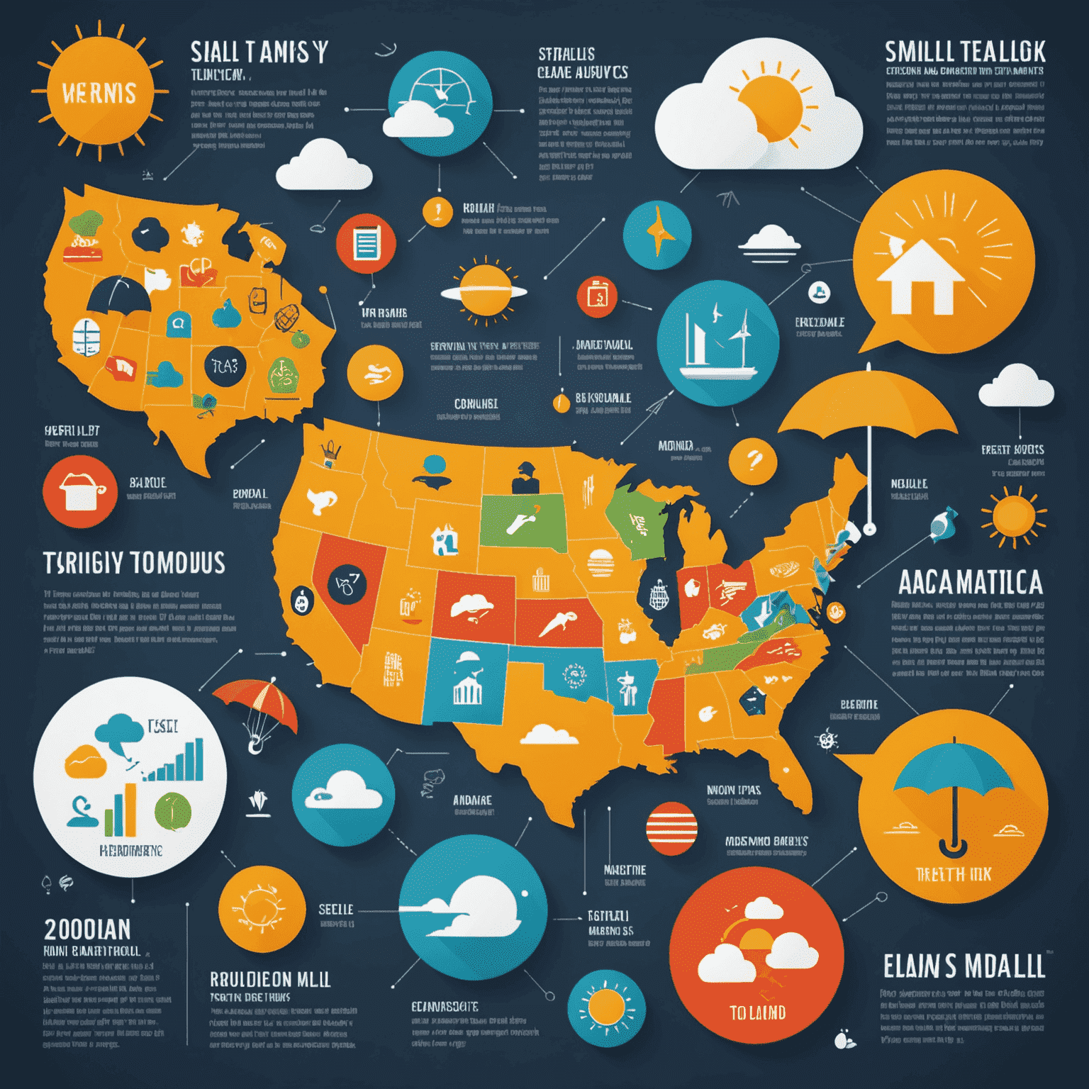 Infographic showing popular small talk topics in America, with icons representing weather, sports, food, and travel